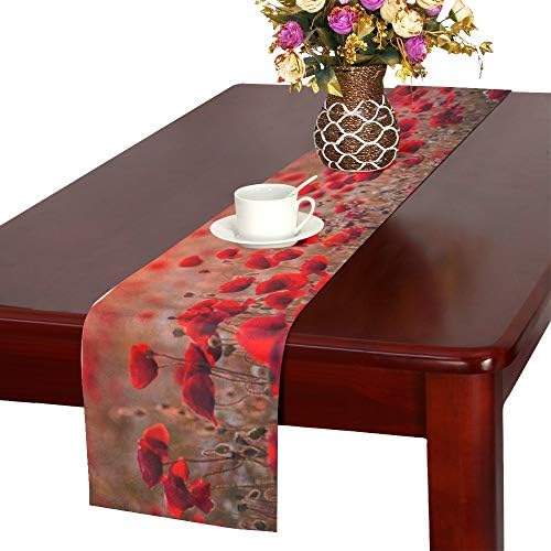 YSJXIM Beautiful Field Red Poppies Sunset Light Table Runner, Kitchen Dining Table Runner 16 X 72 Inch For Dinner Parties, Events, Decor
