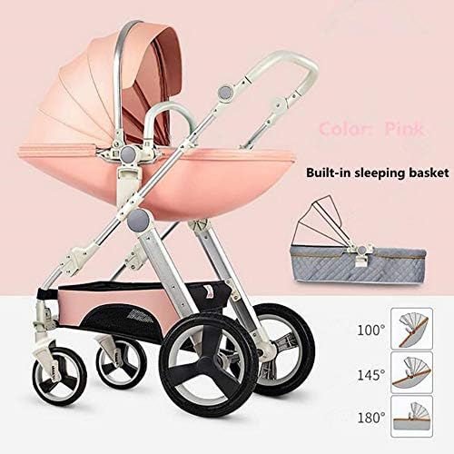 YBL Four Rounds Baby Stroller Eggshell Baby seat Two-Way Newborn Carriage Folding Suitable for 0-3 Years Old (Pink)