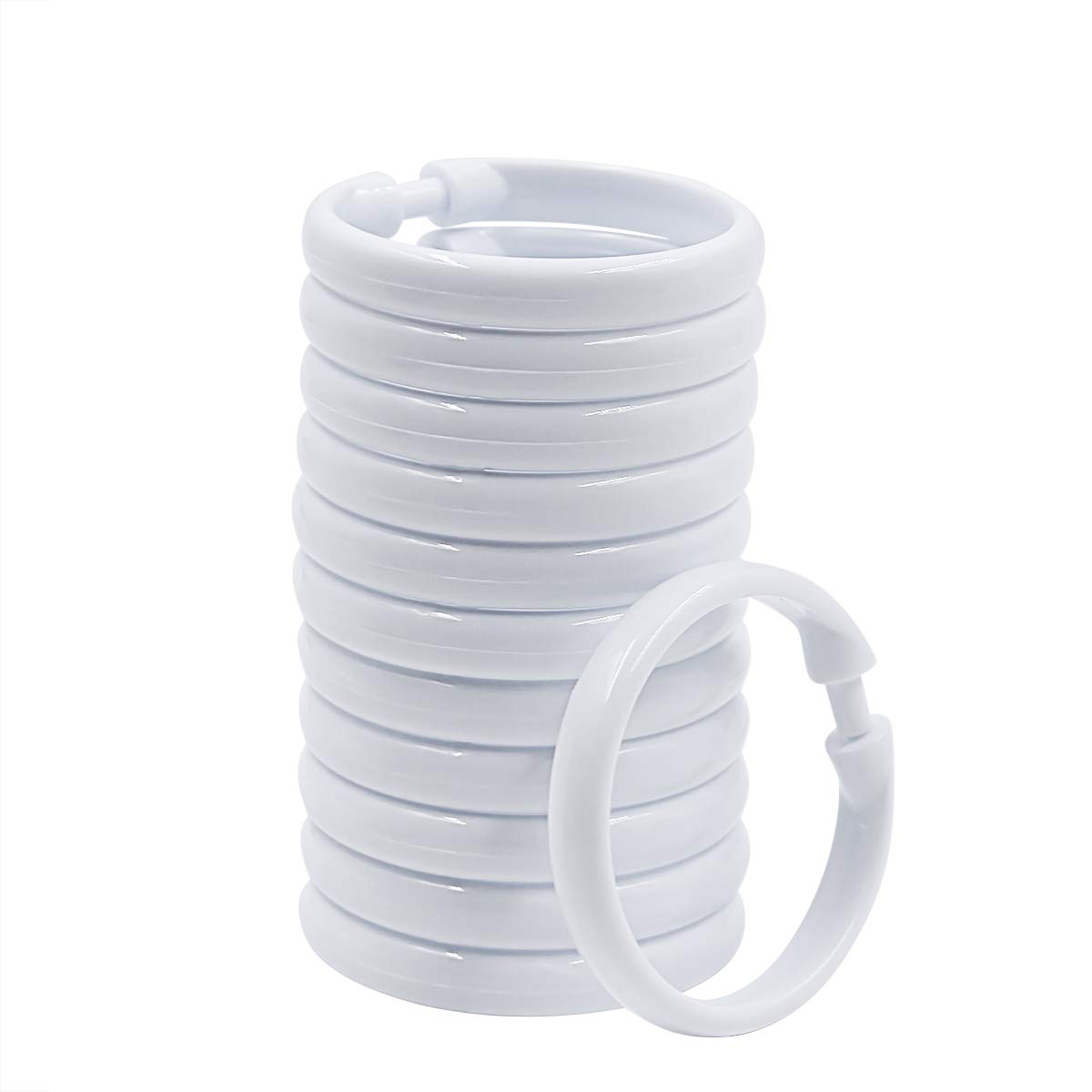 Qulable Shower Curtain Rings-12 Pack- Plastic Shower Curtain Hooks O-Shaped Rings Hook Glide Easily on Bathroom Shower Rod(White)