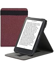 kwmobile Cover for Kobo Clara HD - Fabric e-Reader Case with Built-in Hand Strap and Stand - Red
