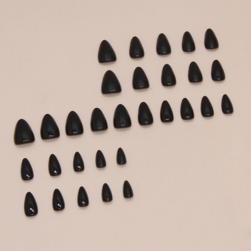 30 Pcs Black Press on Nails Short Almond - YEFIUO Extra Short Fake Nails Press ons Nail Art Tips French Glitter Glue on Nails with Design Full Cover False Nails Stick on Nails Acrylic Nail Kit - Image 4