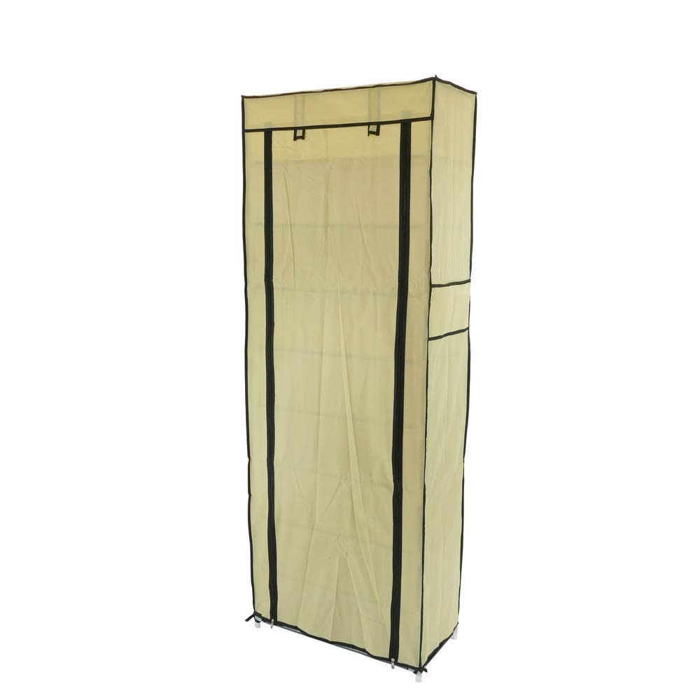PrimeMatik Armario ropero y Zapatero de Tela Desmontable 60 x 30 x 160 cm Beige con Puerta