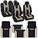 BDK Sport Series Rome Sport Beige Tan Seat Covers w/Split Bench & Tan Tattoo Carpet Mats Full Set