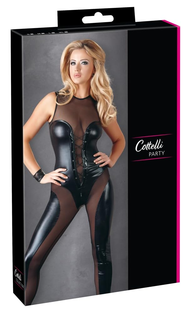 Cottelli Collection X-Large Black Overall Wetlook Catsuits