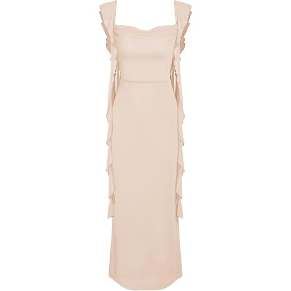 Amazon.com: CIDER Mesh Square Neck Solid Drawstring Maxi Dress: Black, XXS  : Clothing, Shoes & Jewelry