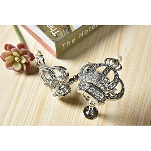 Joyci One Pair Crown Curtain Holdbacks Inlay Crystal Pearl Curtain Tiebacks Unique Drapes holder (Silver) - Thumbnail 5