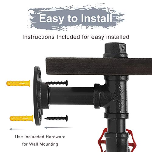 JS NOVA JUNS Paper Tower Holder Wall Mount, Industrial Toilet Paper Holder with Wood Shelf, Wrought Iron Pipe Tissue Holder for Bathroom, Washroom, Black