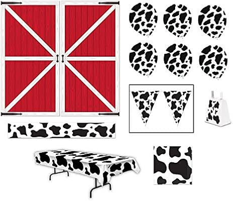 Beistle 7 Piece Farmyard Cow Birthday Party Bundle With Barn Door