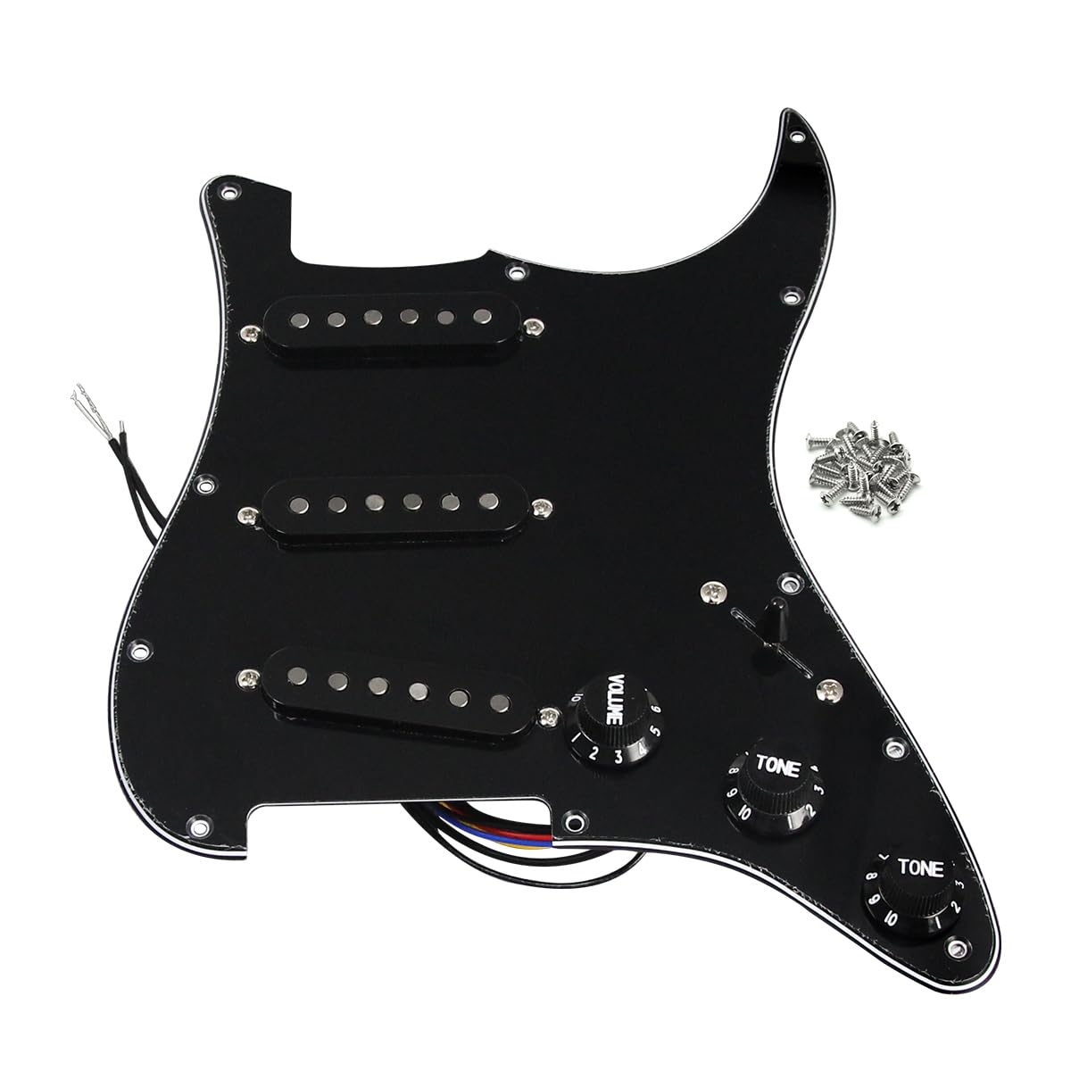 FLEOR Alnico V SSS 3-Ply Prewired Loaded Pickguard Scratchplate Backplate with Staggered Pickups Kit for ST Electric Guitars Replacement Parts Black 3Ply