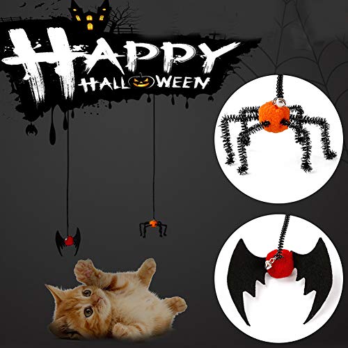 Halloween 2 Pcs Cat Kitten Toys, Flying Finger Pet Toys with Bat Spider Design, Cat Halloween Elastic Springs Finger Teaser Toys, Interactive Pet Teaser Toy with Bell, Cats Scratchers Accessories - Thumbnail 5