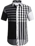 SSLR Men's Casual Short Sleeve Stripe Patch Shirt