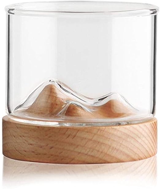 Amazon Com Whiskey Glasse Mountain Fuji Style Wine Glass Teacups With Wooden Bottom Infusing Coffee Milk Tea Wine Glasses