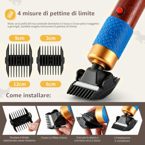 CGOLDENWALL 200W Dog Clipper with 3M Power Cable and 2 Blades, Low Noise and Vibration, Professional Electric Clipper for Dogs and Cats, Rabbits, Sheep and Other Animals