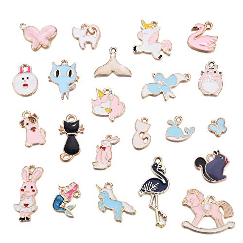 JEWMAY 60PCS Assorted Gold Plated Enamel Charm Pendant for Necklace Bracelet Jewelry Making