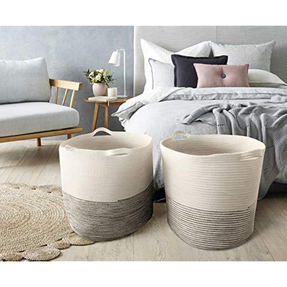 Extra Large Woven Storage Baskets 18" 16" Decorative Blanket Basket