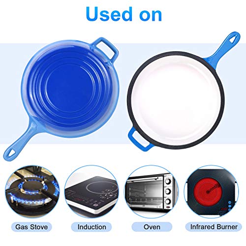 Enameled 2-In-1 Cast Iron Multi-Cooker - Heavy Duty 3.2 Quart Skillet and Lid Set, Versatile Healthy Design, Non-Stick Kitchen Cookware, Use As Dutch Oven Frying Pan (Blue)