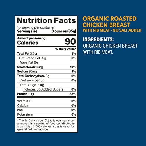 WILD PLANET ORGANIC ROASTED CHICKEN BREAST, SKINLESS AND BONELESS, NO SALT ADDED, 100% CHICKEN BREAST, 5 OUNCE
