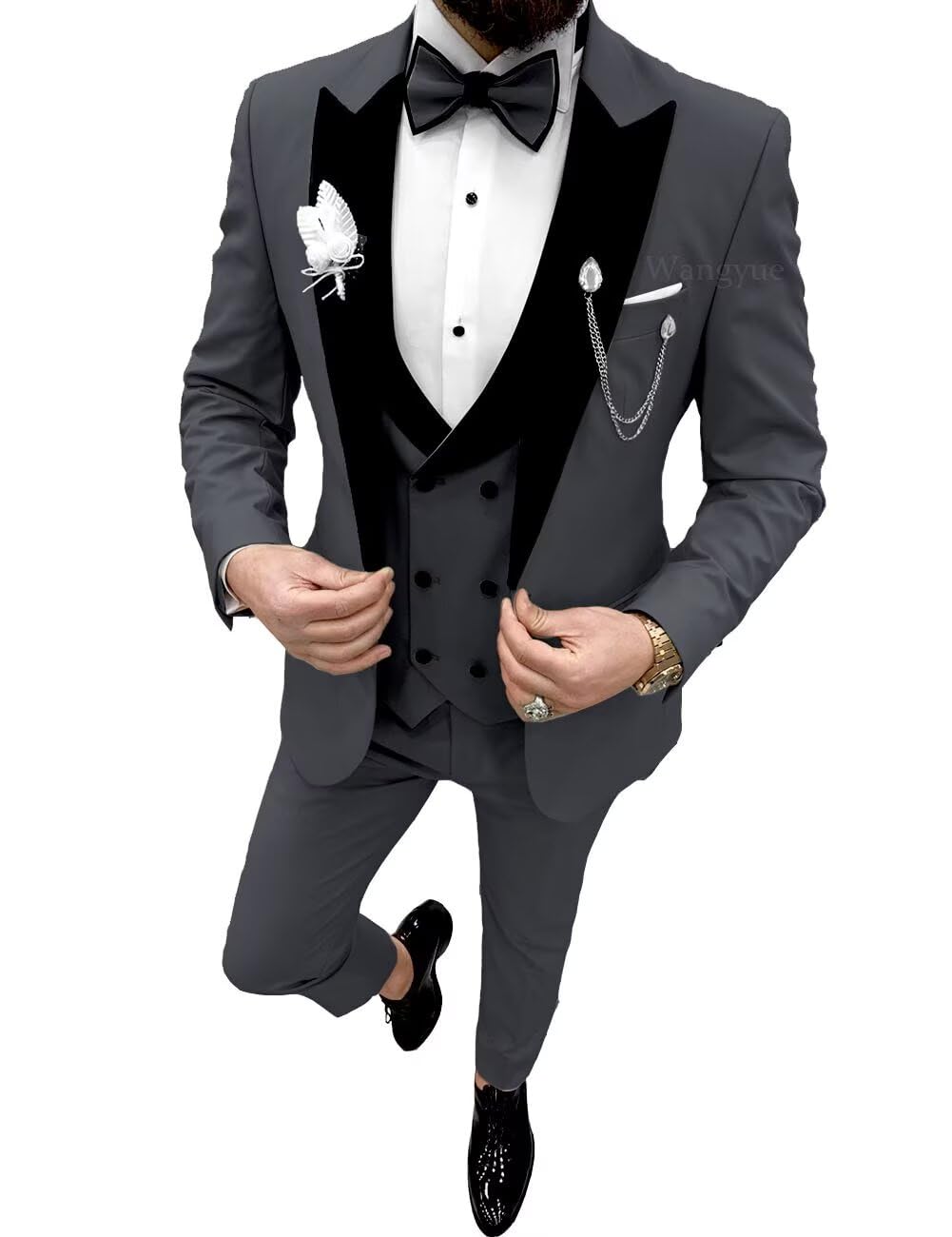 Wangyue Steel Grey 3 Piece Mens Tuxedo Double
