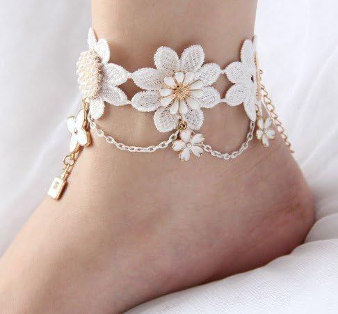Amazon Sosos レースのアンクレット 足飾り アンティーク風 クラシック ロマンチックなホワイトレース お花のモチーフ ウェディング ブライダル イベントにも オリジナルクロスセット Ko アンクレット 通販