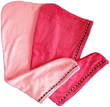 Watooma 2 Pack Hair Drying Towel Wrap Turban Microfiber Drying Bath Shower Head Towel with Buttons, Quick Magic Dryer, Dry Hair Hat, Wrapped Bath Cap (Magenta & Pink)