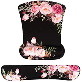 iCasso Keyboard Wrist Rest and Mouse Wrist Rest Pad, Made of Memory Foam, Ergonomic Support, Easy Typing and Relieve Wrist Pain，Perfect for Gaming, Computer, Office, Laptop,Flower#1