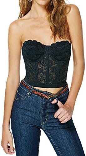 Floral Lace Crop Top Bustier Corset Bra Bralette Strapless Body con Cami Top