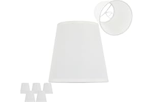 DORALOKO White Chandelier Shades, 4" Top x 6" Bottom x 6" High Barrel Lamp Shade, 4.0x6.0x6.0 Inch Linen Fabric, Perfect Fit for 5-Light Pendant Light Wall Sconce, Clip On Bulb E12 Socket(Large Size, Pack 5)