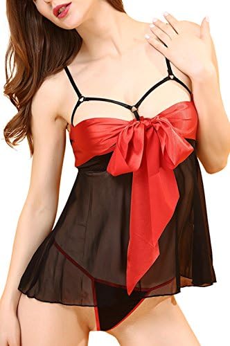 WISHDREAM Open Cup Bra Bowknot Top and Panty Lingerie Set