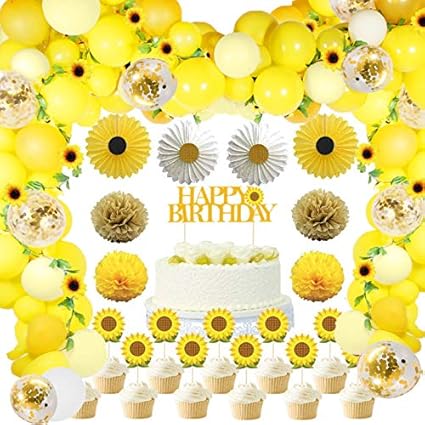 Amazon Com 114pcs Sunflower Birthday Decorations Sunflower Party Supplies Sunflower Baby Shower Decorations For Girl Or Boy Sunflower Balloon Garland Arch Kit Happy Birthday Banner Sunflowers Toys Games