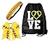 Kenz Laurenz Softball Gifts - Yellow Titanium Rhinestone Headband, Drawstring Bag, Hair Bow (Sports Accessory Set for Female Softball Players)
