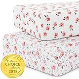 Crib Sheet Set for Girls - Universal Fitted Crib Sheets for Standard Baby or Toddler Mattress - 2 Pack - White Nursery Bedding Sheets - Jersey Knit Cotton - Super Soft and Safe for Babies Petal