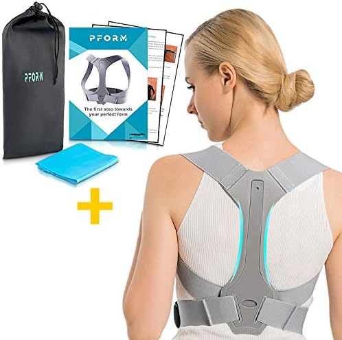 Pform Back Brace Posture Corrector for Women & Men - A Back straightener comfortably Providing Lower & Upper Back Support - Back Posture Corrector PLUS Resistance Bands & FREE Carry Bag INCLUDED