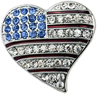 L'vow Crystal USA American Flag Ribbon Jewelry Quality Gold Plating Lapel Pin (Heart-shaped)