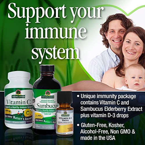 Nature\'s Answer Immune Support Bundle with Vitamin C, Sambucus and Vitamin D-3 - Dietary Herbal Supplement - Non GMO & Kosher - Alcohol Free Gluten Free 100% Vegan