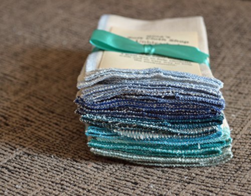 Large Paperless Towels, 1-Ply, Made from Natural Unbleached Cotton Birdseye Fabric - 14x14 inches Set of 10 in Assorted Blues and Greens