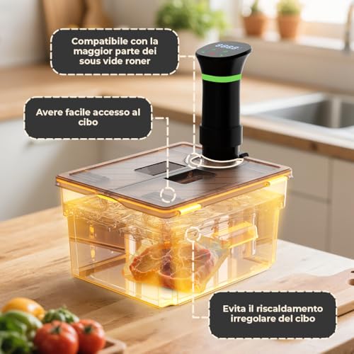 Sous Vide Container with Lid and Built-in Grill Double Opening Design Allows 11L Grey Sous Vide for Most Sous Vide