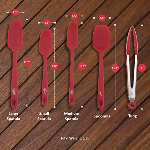 Silicone Spatula Set, 4 Heat Resistant Rubber Spatula and 1 Kitchen Tongs, Seamless Design with Stainless Steel Core, Kitchen Tools