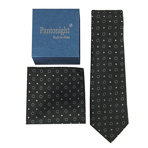 Woven Classic Ties for Men + Pocket Square Set - Jacqured Necktie Hanky Set - Mens Ties Neck Tie +gift box Multi Colors (black dots 124)
