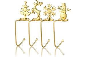 DearSun Pack of 4, Christmas Stocking Holder Stocking Hanger Fireplace Hook Hanger for Christmas Decoration (Style C-4pcs Gold)