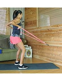 Plano ejercicios de resistencia Stretch Band   Juego de bandas de 3 (5 ft) de largo (ligero, medio, pesado) con & instrucciones Ilustradas Sheet de anclaje para puerta. Ideal para entrenamiento de fuerza, Pilates, & Terapia Física