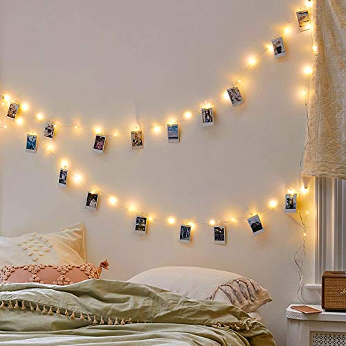 UPGRADE 33FT 100LED Photo Clips String Lights Battery Operated, Fairy String Lights with 50 Clear Clips for Hanging Pictures Cards Indoor & Outdoor Decoration