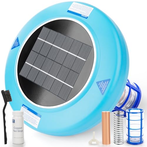 Solar Pool Ionizer for Above Ground & Inground Pools Up to 45,000 Gallons – Easy Pool Maintenance with Oversized Solar Panel & Thick Copper Anode, Clear Water Support