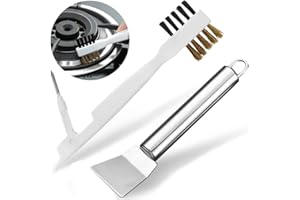 LEUAPL Kitchen Stove Cleaning Brush + Scraper Tool Set, Brass Wire Brushes for Range Hood Grease Grime, Rust Cleaner Heavy Duty Stainless Steel Putty Scraper for Gas Burners Cooktop Pot Pan