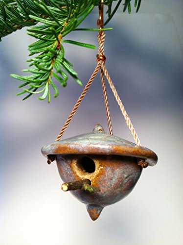 Miniature Handcrafted Pottery Birdhouse Christmas Ornament -
