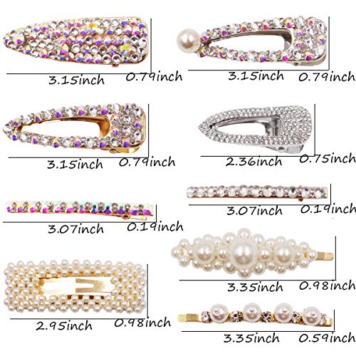 9PCS Glitter Sparkly Rhinestone Hair Clips Pearls Hairpins Barrettes Handmade Crystal Alligator Clips Hair Accessories for Girls Women Bridesmaid Wedding Bridal