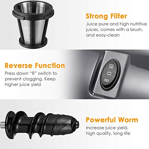 Juicer Machines Easy to Clean, Aicok Slow Masticating Juicer for Hard