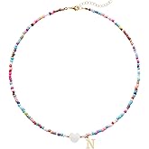 Seensea 26 Letters A to Z Initial Necklace for Women - Colorful Beaded Handmade Choker Rainbow Initial Boho Style - Gift for Women
