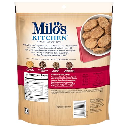 MILO’S KITCHEN HOMESTYLE DOG TREATS, CHICKEN & APPLE SAUSAGE SLICES, 18 OUNCE, HIGH PROTEIN, NO ARTIFICIAL FLAVORS