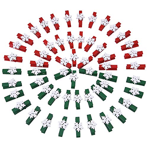 Livder Christmas Clips, 100 Pieces Snowflake Wooden Clothespins Red Green Pegs for Christmas Party Decorations