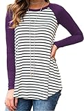 Halife Womens Striped O Neck Raglan T-Shirt Blouses Tops Plus Size Purple XXL 2X